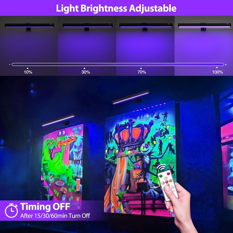 Onforu Black Light for Blacklight Tapestry,15'' Rechargeable Blacklight Picture Light with Remote, 4000mAh Black Light Bar for Fluorescent Poster, Glow in The Dark Party, Bedroom Decor, Party, 2 Pack - Image 3